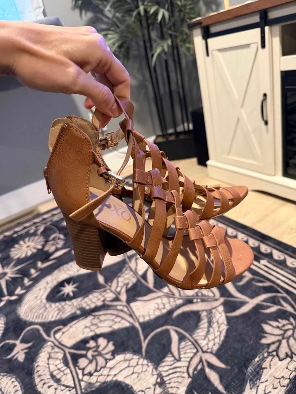 Strappy Block Heel Sandals - Brown